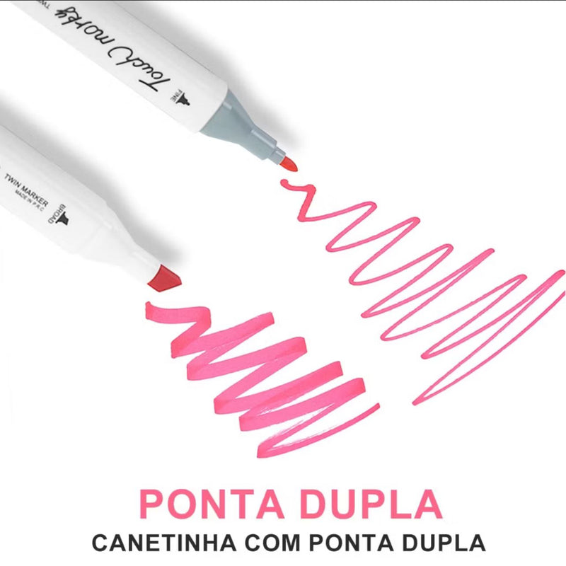 (80 cores) Conjunto de Canetas Marcadoras Ponta Dupla Touch Young