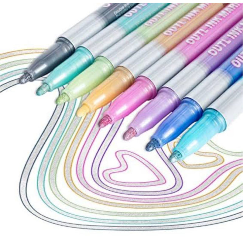 (8 cores) Estojo Caneta Outline Marker (Contorno de Linha)