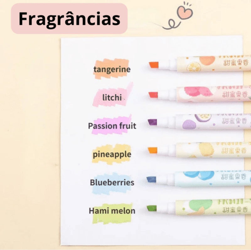 (6 cores) Conjunto de Canetas Marca Texto com Fragrância